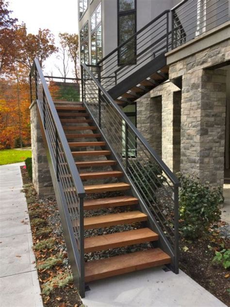 metal stairs in house|residential exterior steel stairs.